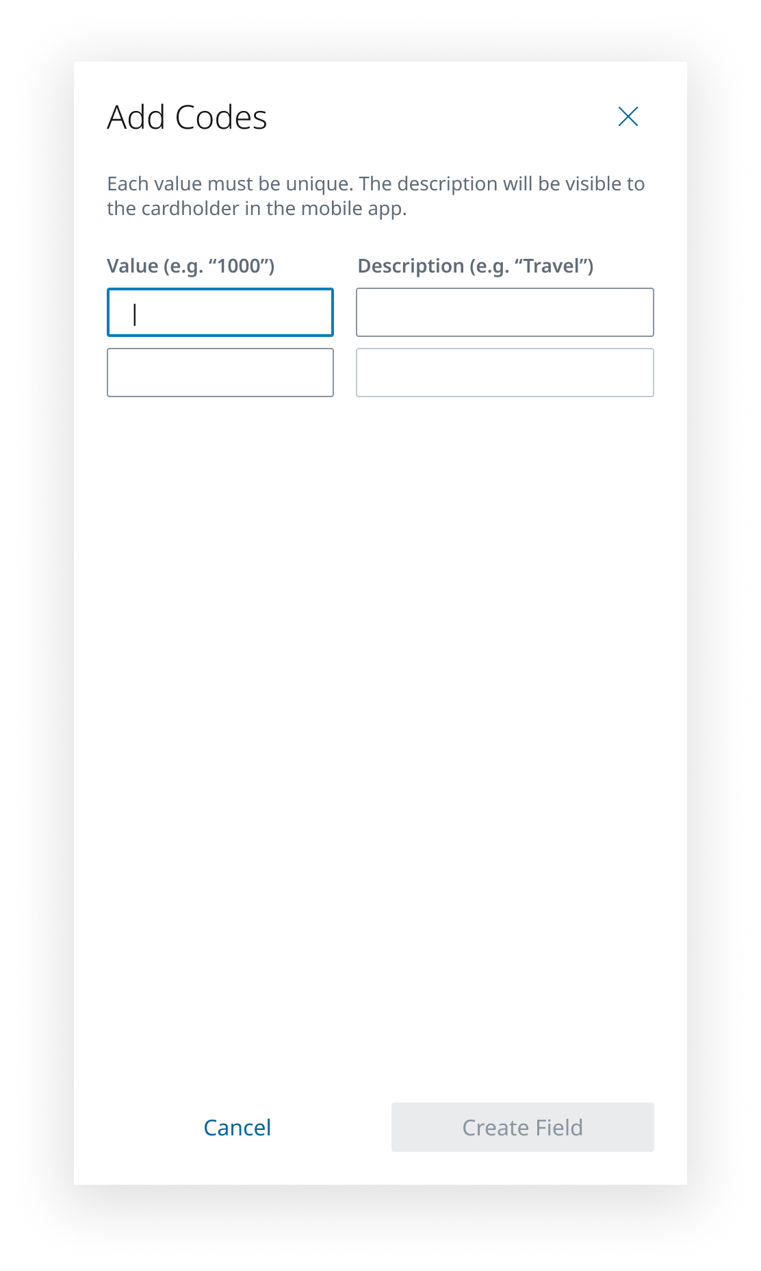 Add expense codes panel