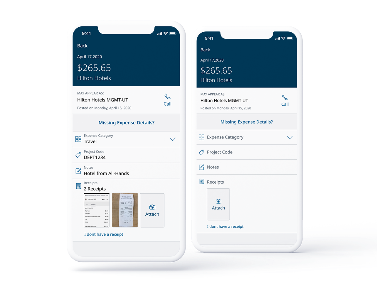 Capital One expense management screens