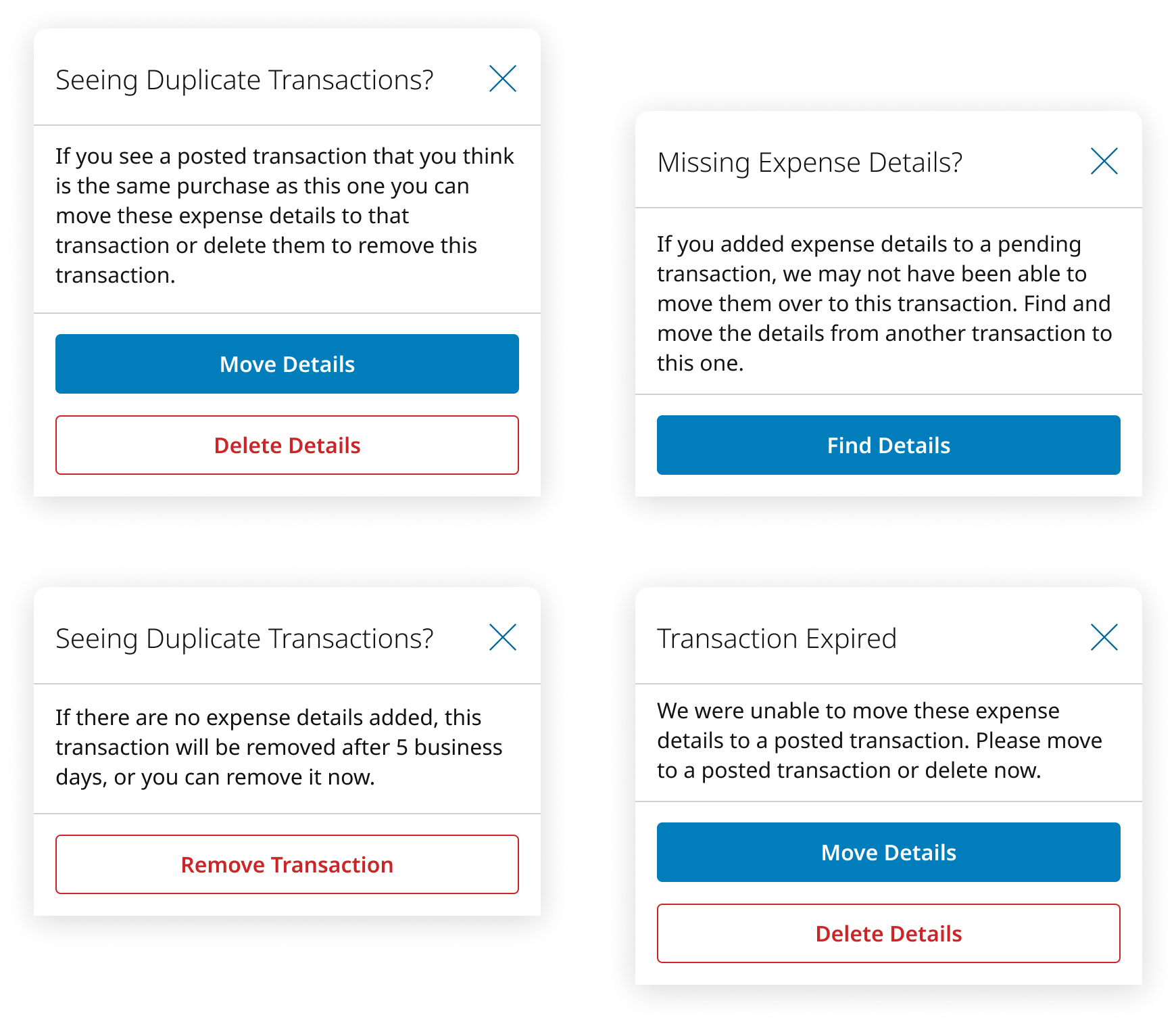 Four pending-to-posted transaction scenarios
