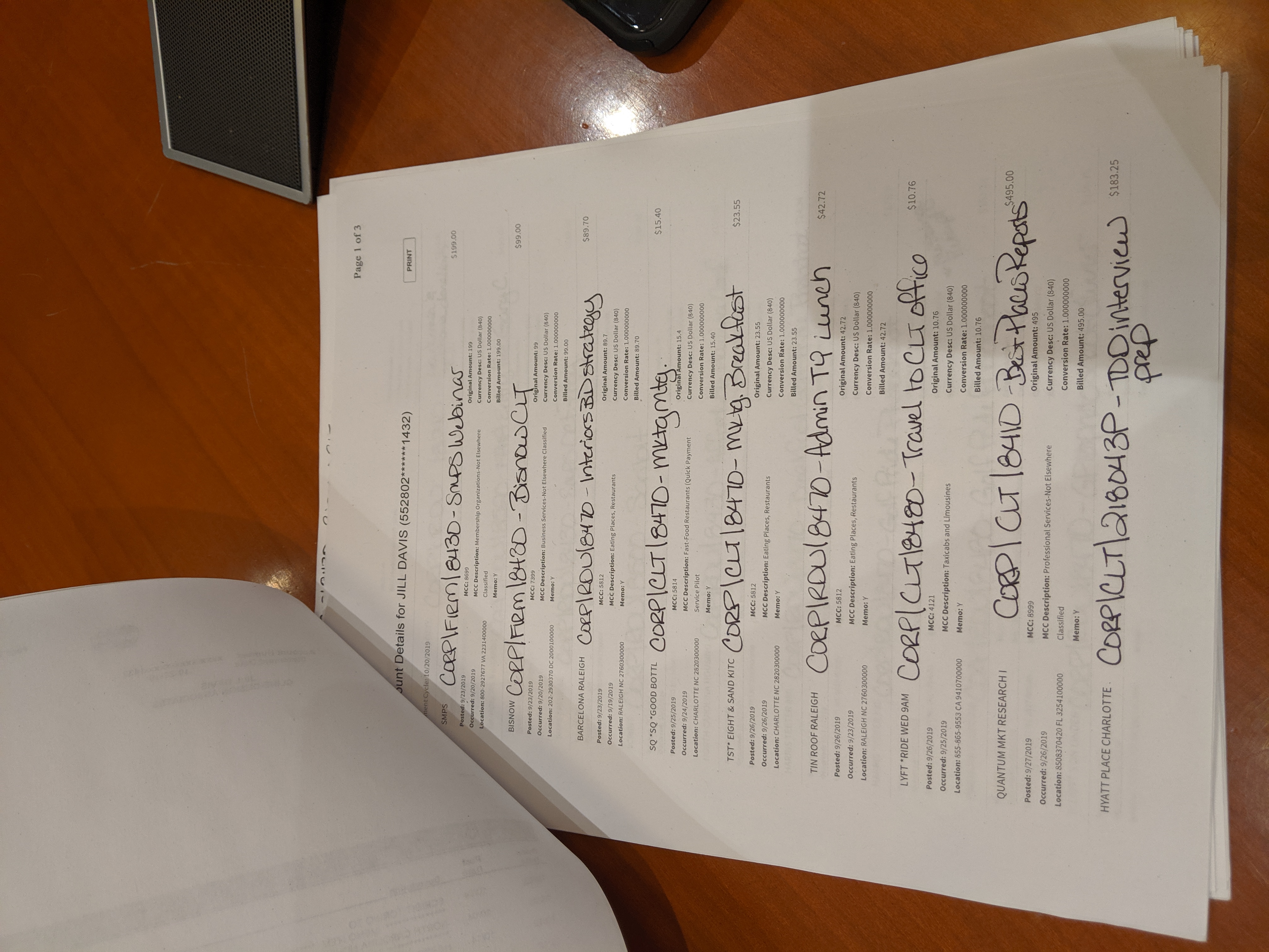 One billing cycle worth of cardholder expense reports