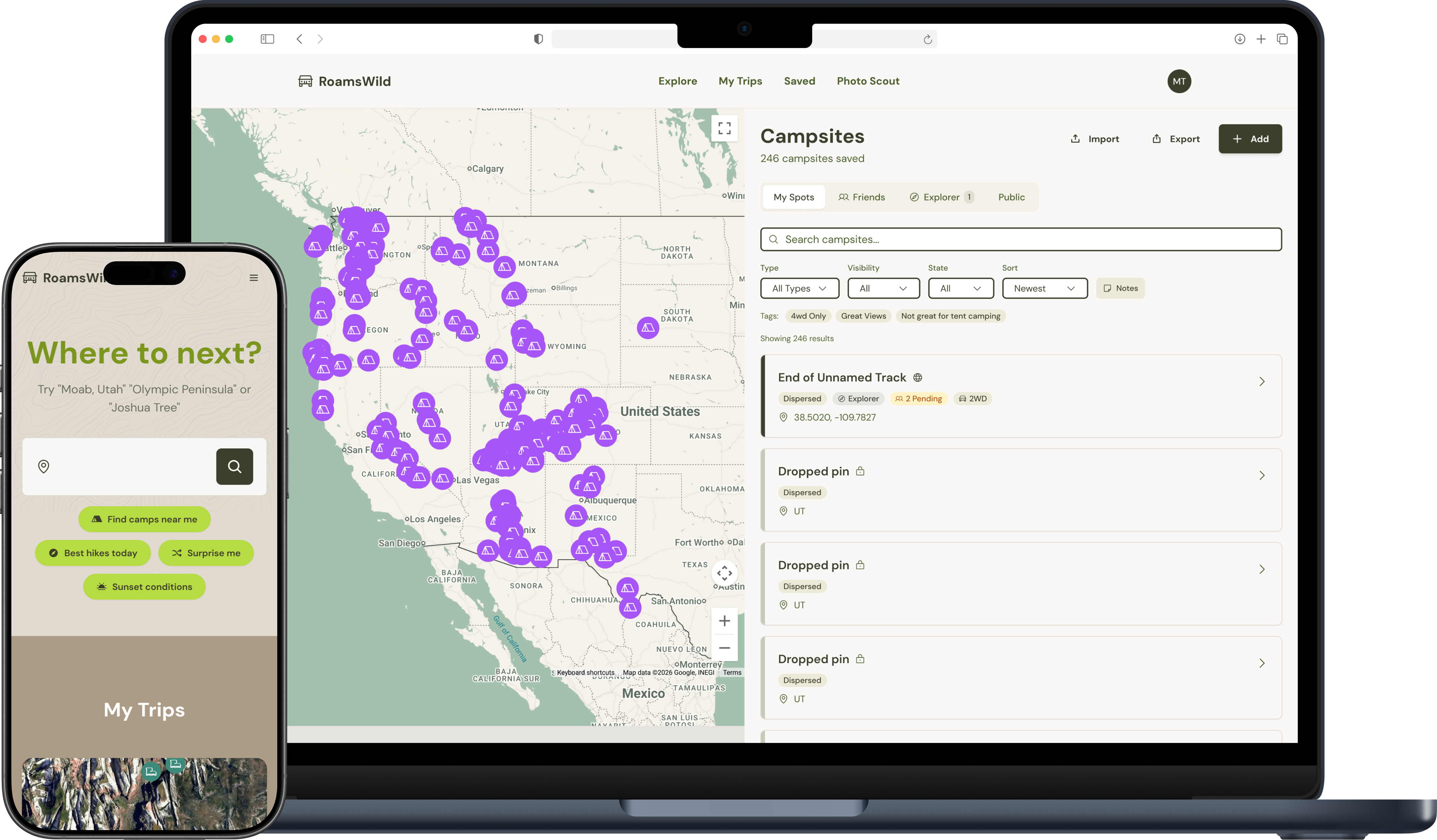 RoamsWild app mockup